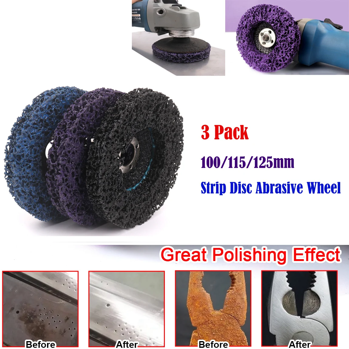 3Pcs 100/115/125mm Coral Disc Poly Strip Disc Grinder Strip Disc Abrasive Wheel Paint Rust Removal Clean For Angle Grinder