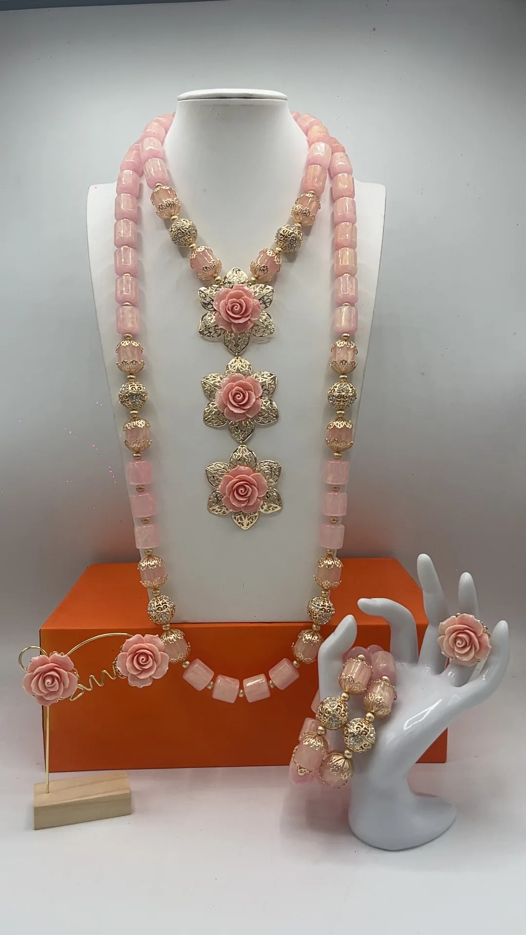 Coral Beads Jewelry Set Nigerian Wedding Bridal Gold Plated African Jewelry for Black Women