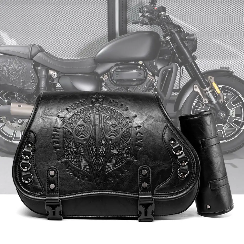Retro Pressure Flower Motorcycle Hanging Bag Pu Leather Knight Modification Bag for Multi Model Universal Medieval Steampunk