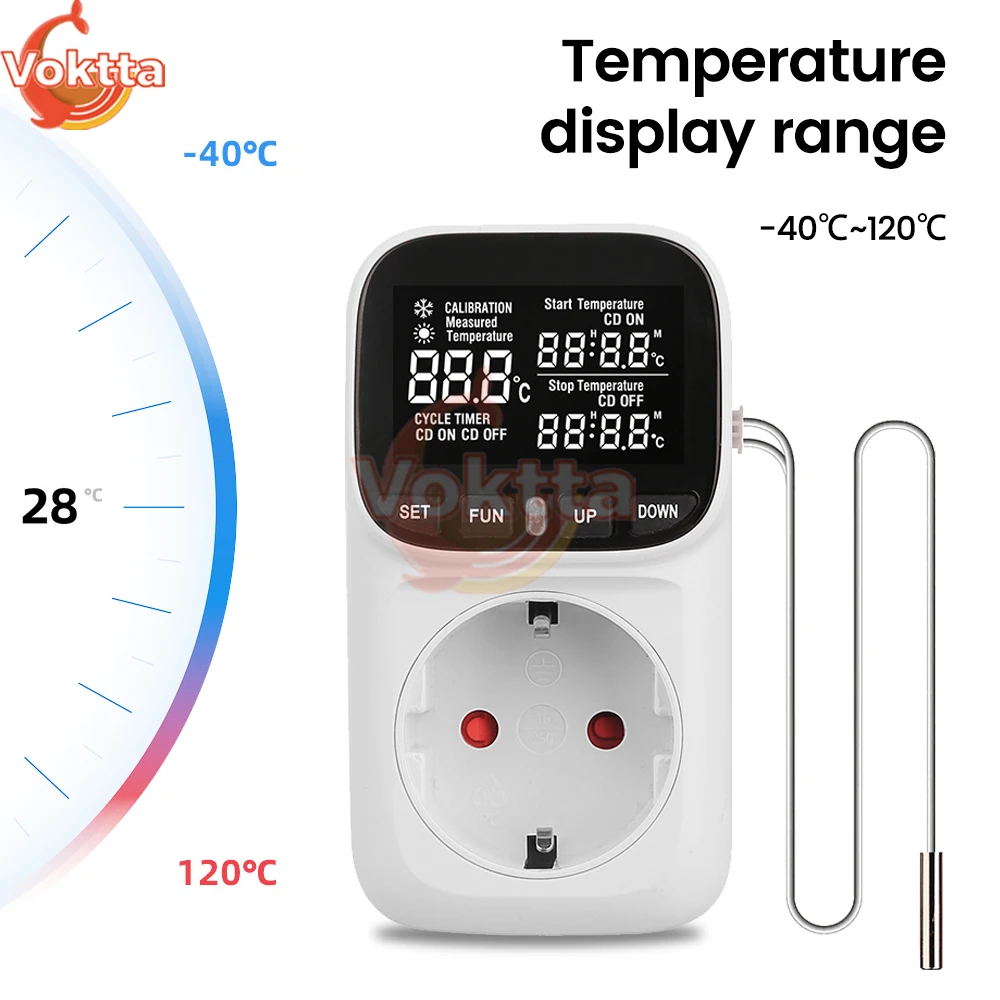 

Digital Temperature Controller Smart Thermometer Cooling Heating Temperature Sensor Timer Switch with Socket 16A AC 220V 110V