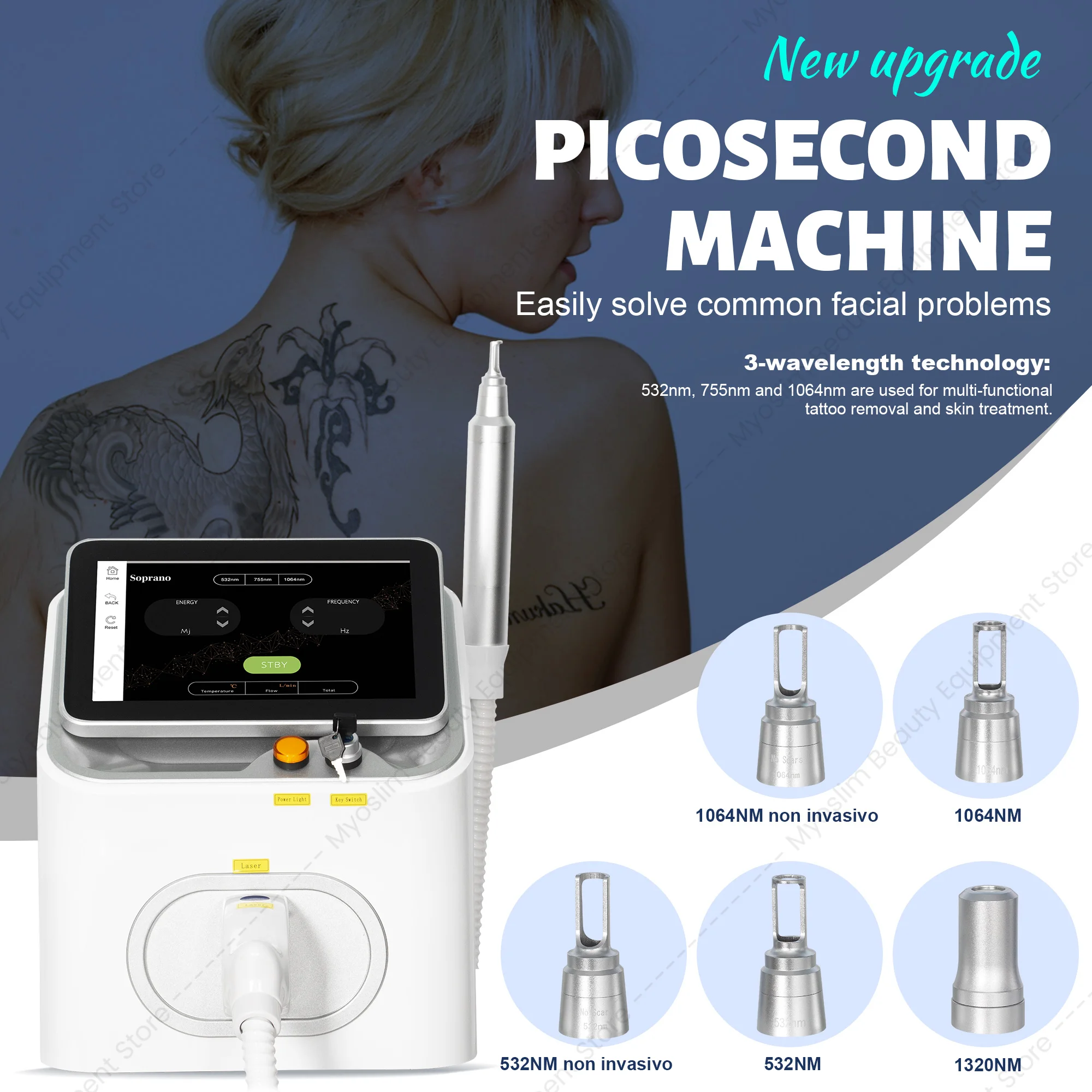 Portable Professional Picosecond Q-Switch Nd:YAG Laser Tattoo Removal Machine Pigment Removal Beauty Salon Equipment