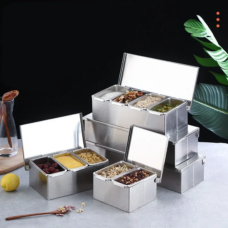 Stainless Steel 2/3/4/5 Section Ingredients Box Salt Sugar Cheese Sauce Box Seasoning  Pizza Making Tool Snack Storage Box