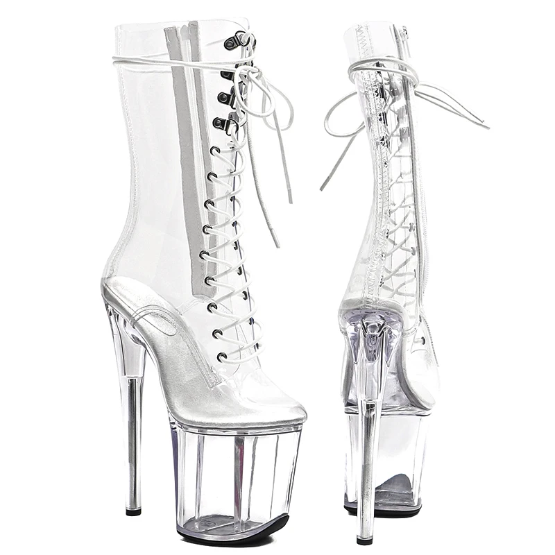 Leecabe  20CM/8inches  Clear PVC Upper  Trend fashion High Heel platform Boots closed toe  stripper heel  Pole Dance booties