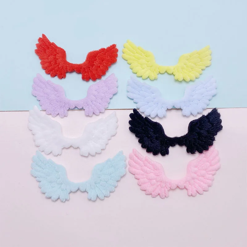 48Pcs 6.8x3.5CM Padded Felt Embossed Angel Wing  Appliques For Children Hat Sewing DIY Hair Clip Accessories Cloth Patches