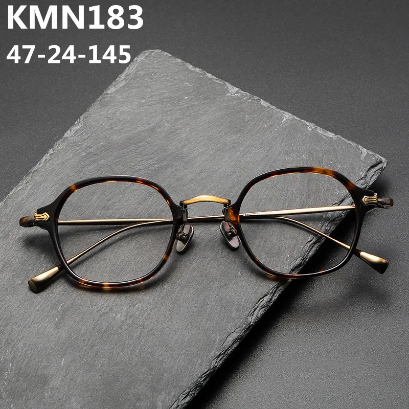 Pure Titanium Small Glasses Frame Men Japanese Handmade Round Polygon Eyeglasses Spectacles for Women Tortoise Eyewears KMN183