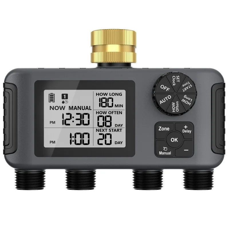 4‑Outlet Large Display Garden Irrigation Timer Automatic Watering Controller For Garden Vegetable Field