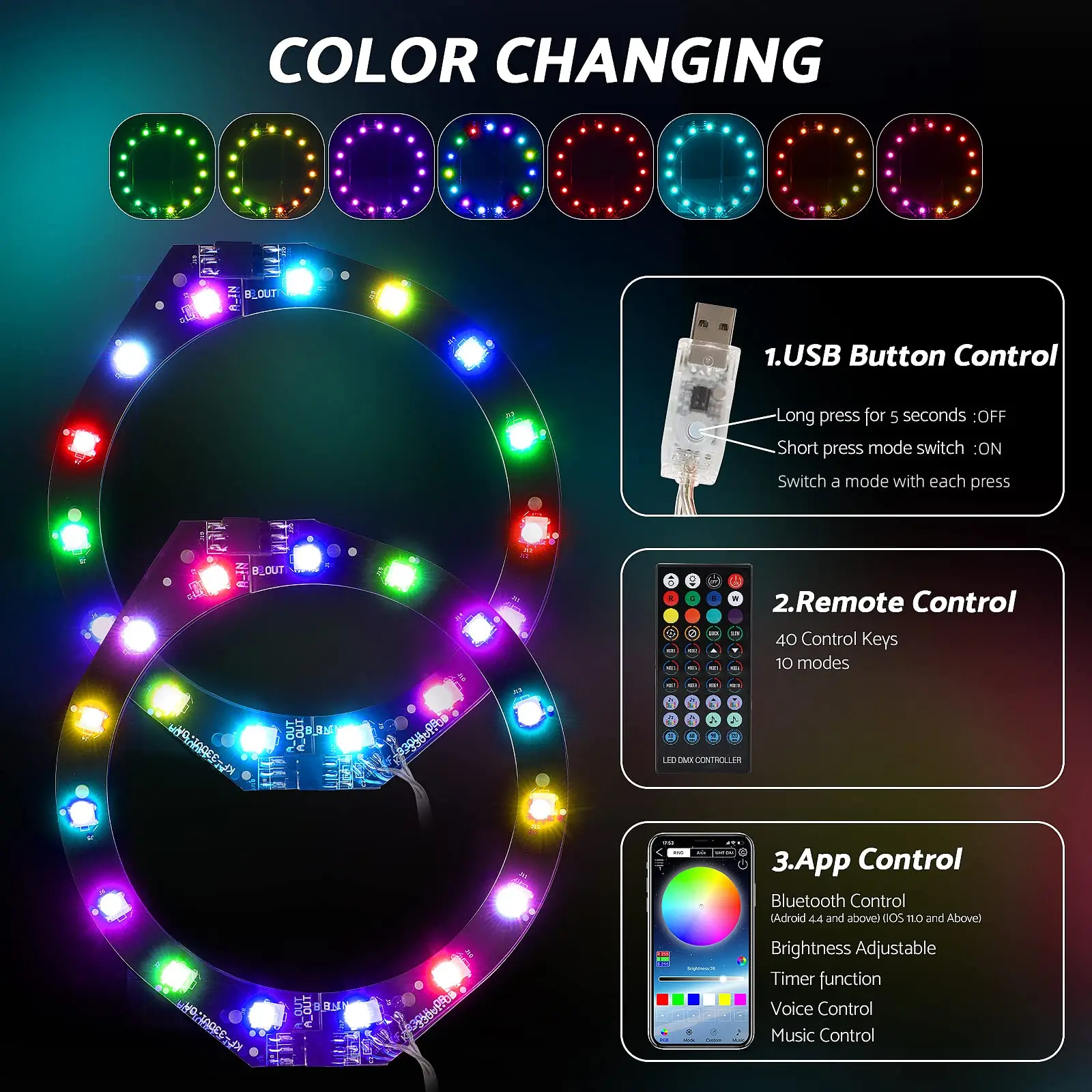 RGB مصباح ليد قطاع ل PS5 لعبة وحدة التحكم مزامنة الموسيقى 8 ألوان 400 تأثيرات أضواء حلقة لسوني بلاي ستيشن 5 وحدة التحكم الملحقات