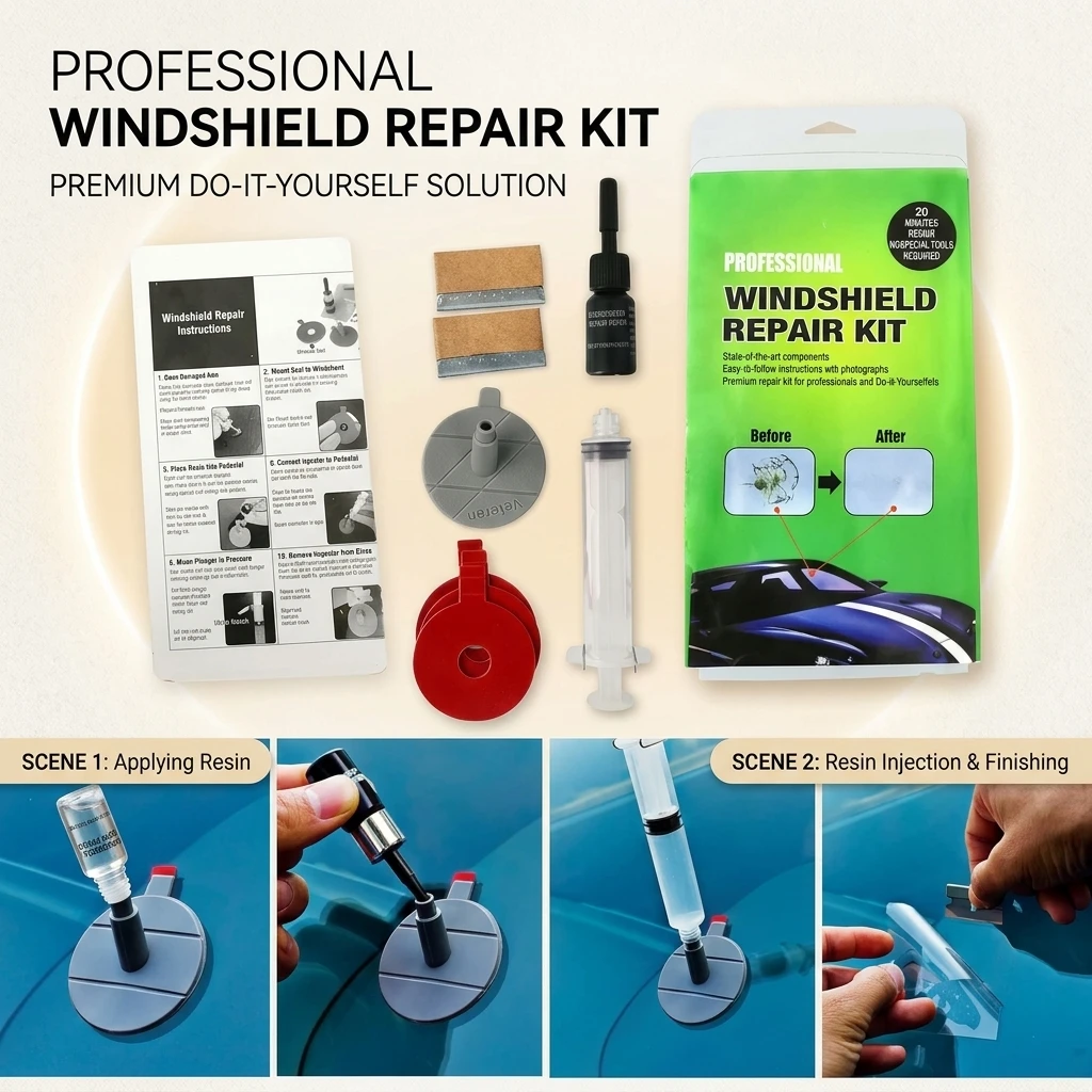 Automotive Glass Repair Tool Set with Crack Filler Windshield Front Windshield Glass Repair Kit Automotive Repair Fluid