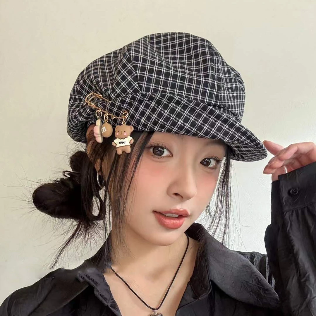 

2025 Ins New Girls Breathable Outdoor Hat UV Protection Plaid Sun Cap Women's Beach Hats Sun Visor Hot Sale Top Hat