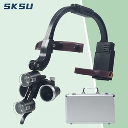 Binocular Dental Loupe Magnification 2.5X 3.5X Single Battery with LED Light Surgical Headlight for Dentist Medical Lamp