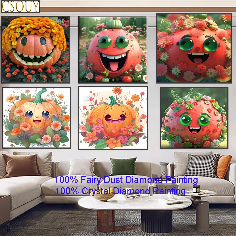 

100% Fairy Dust Square Drill Full Diy Diamond Painting Fruit Elf Pumpkin Cross Stitch Crystal Embroidery Mosaic Decor Needlewo