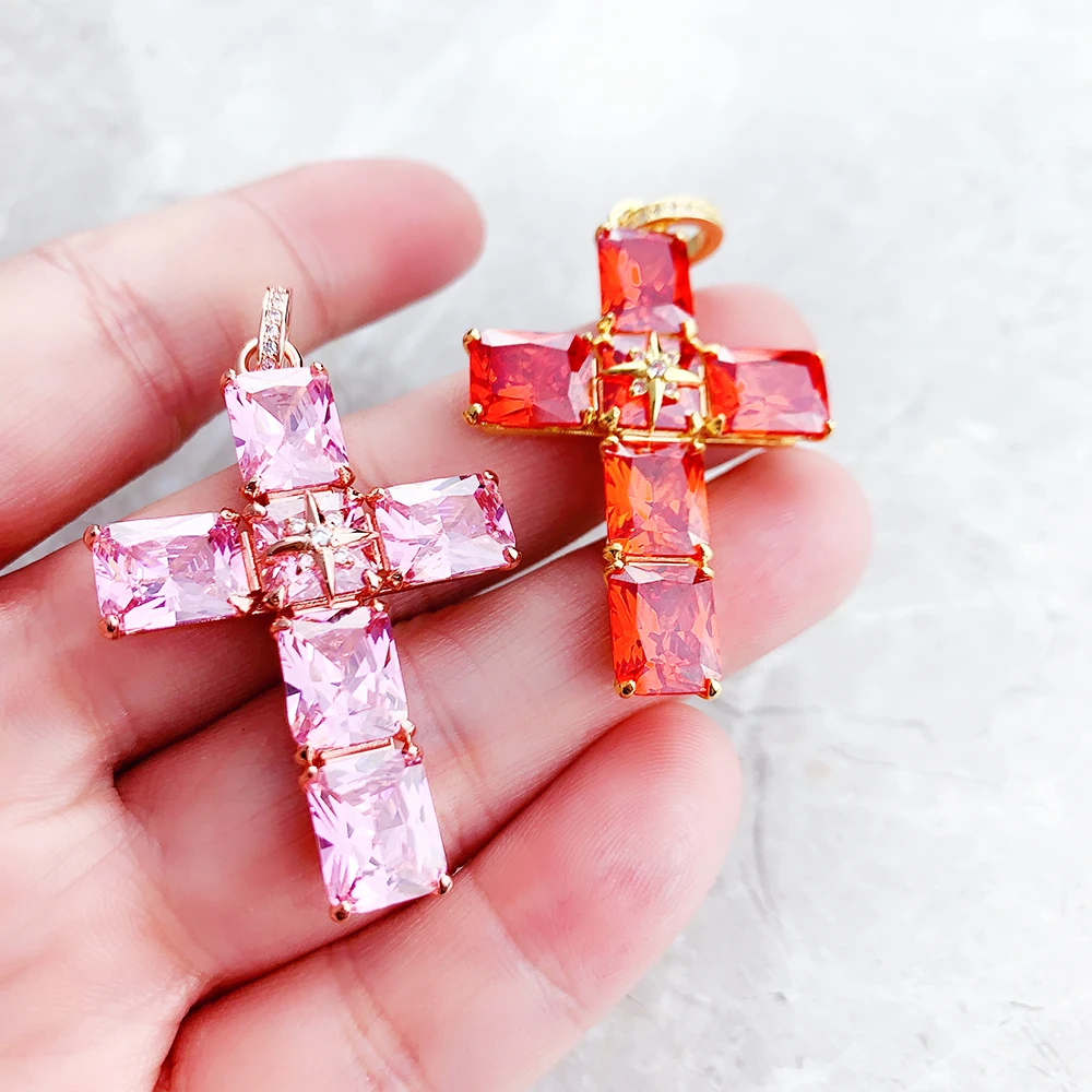 Pendant Rose Color Stone Cross Brand Fashion Trendy Jewelry Europe 925 Sterling Silver Gift For Woman