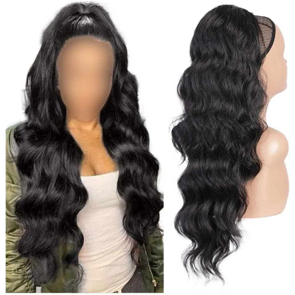 

Длинный волнистый синтетический хвост на шнурке для париков, удобный, естественный вид, термостойкое волокно