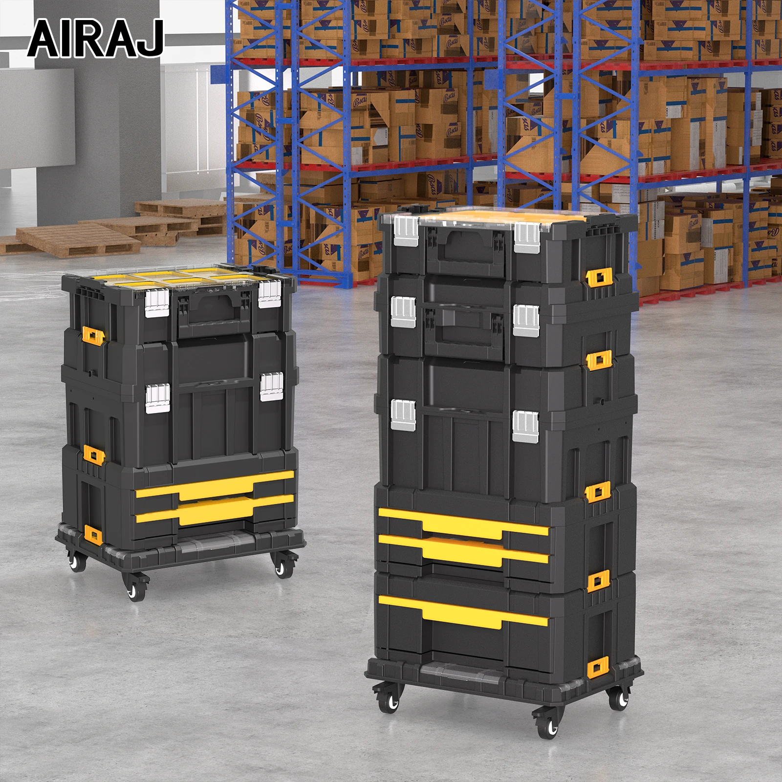 

AIRAJ MultiFunctional Tier Stackable Rolling Plastic Portable Folding Tool Storage Box , Suitable for Garage Storage