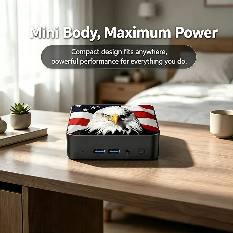 Compact Desktop 2TB SSD 16GB RAM Core i9 8950HK 2026 Ultra Slim Mini PC USA Canada Flag for Daily Study Office view 2