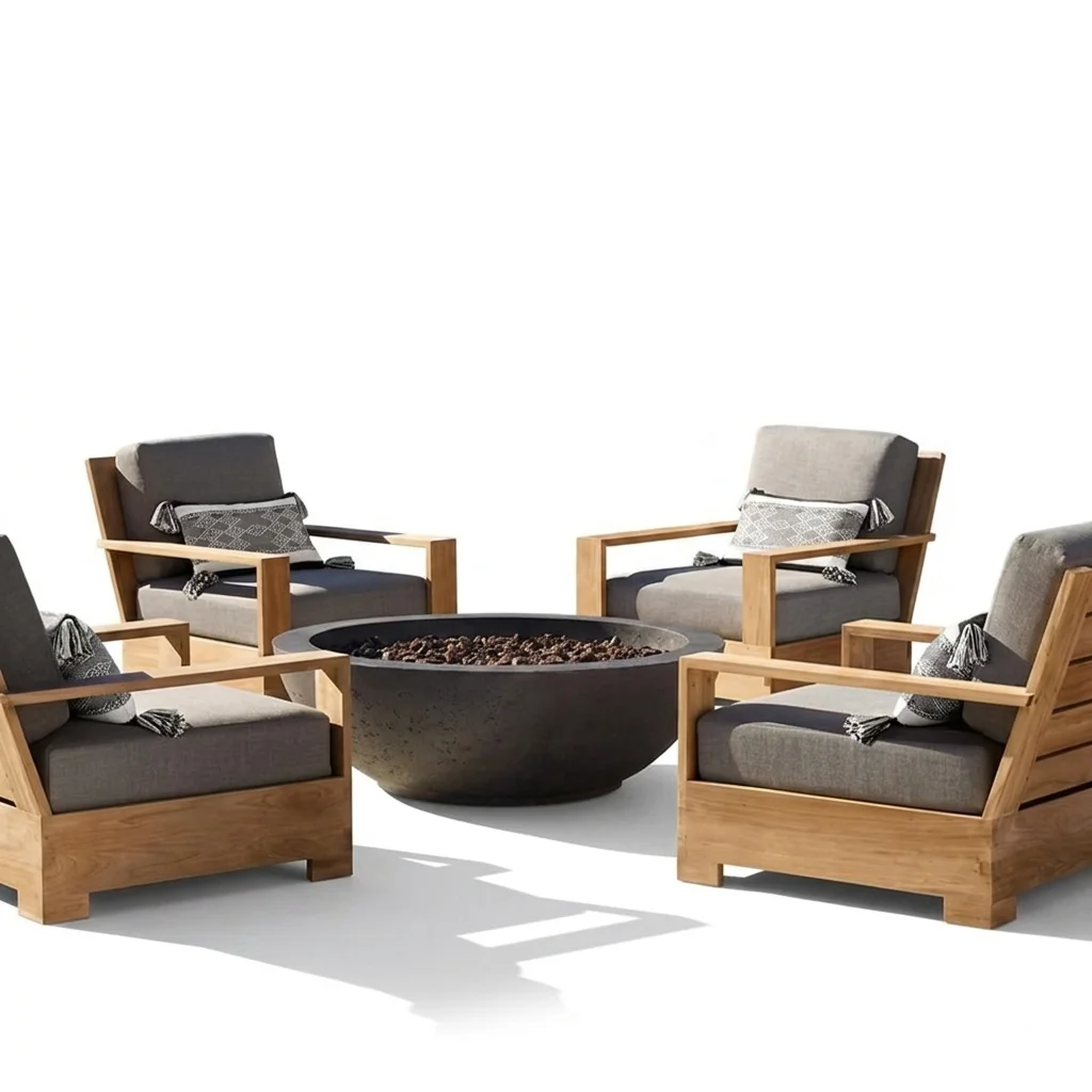 Nordic Outdoor Teak Sofa-Solid Wood Waterproof & UV-Resistant For Villa Courtyard & Hotel Outdoor Furniture