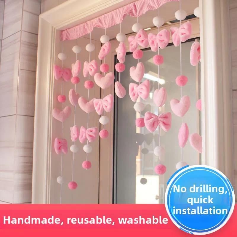 

Pink Heart aped Door Curtain Partition Curtain Batoom Bedroom op Commercial Fem Sle No Punching Internet Famous