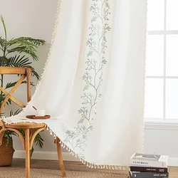 Boho Curtains Vintage Chic Fringes Living Room for Bedroom Embroidered Farmhouse Sliding Door Curtain for Dining Nursery Closet