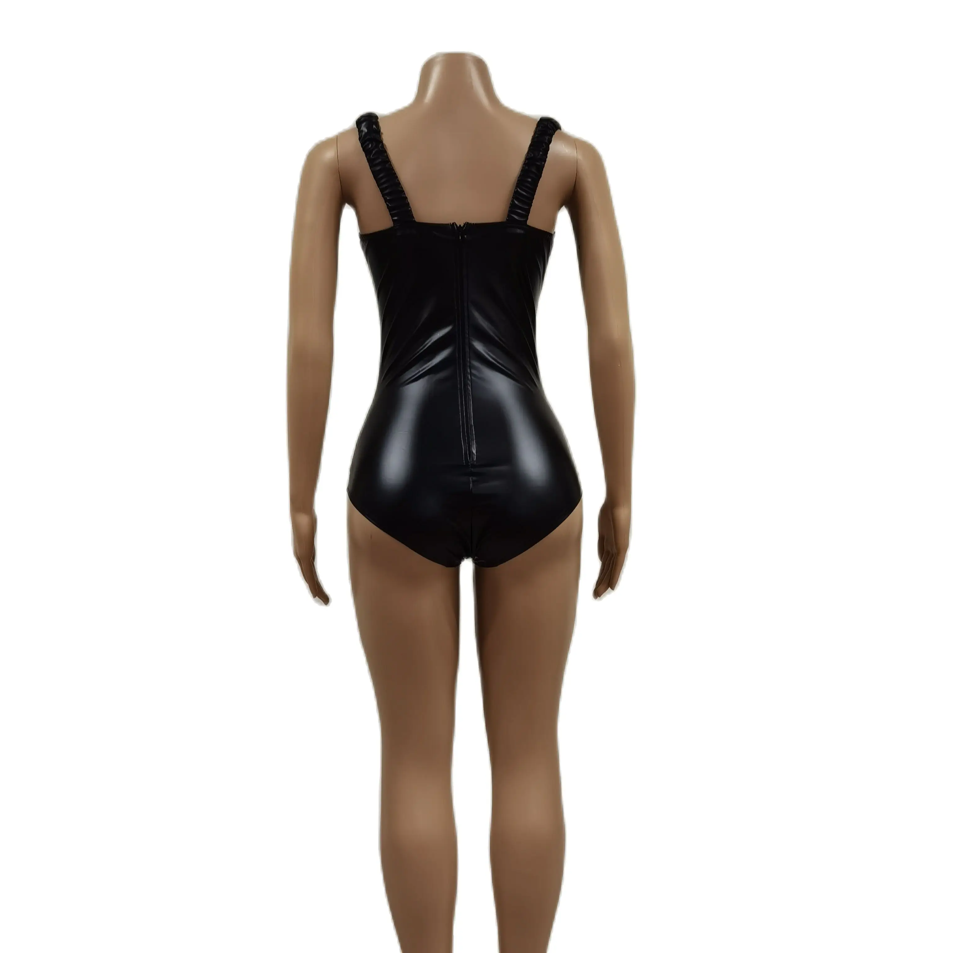 Lacquer leather jumpsuit, black fashion singer performance, high-end grand nightclub performance suit