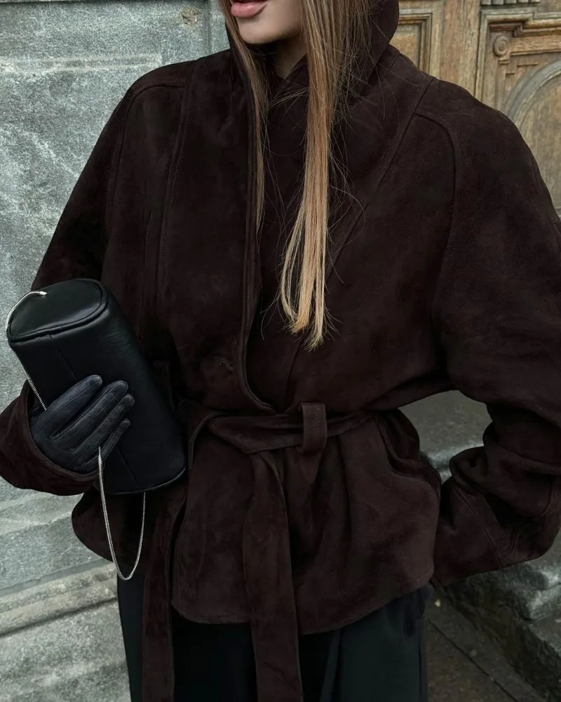 Women 2026 Autumn Winter New Hot Selling Vintage Faux Suede Long Sleeve Jacket Coat Design Elegant Casual Trendy Chic Outerwear
