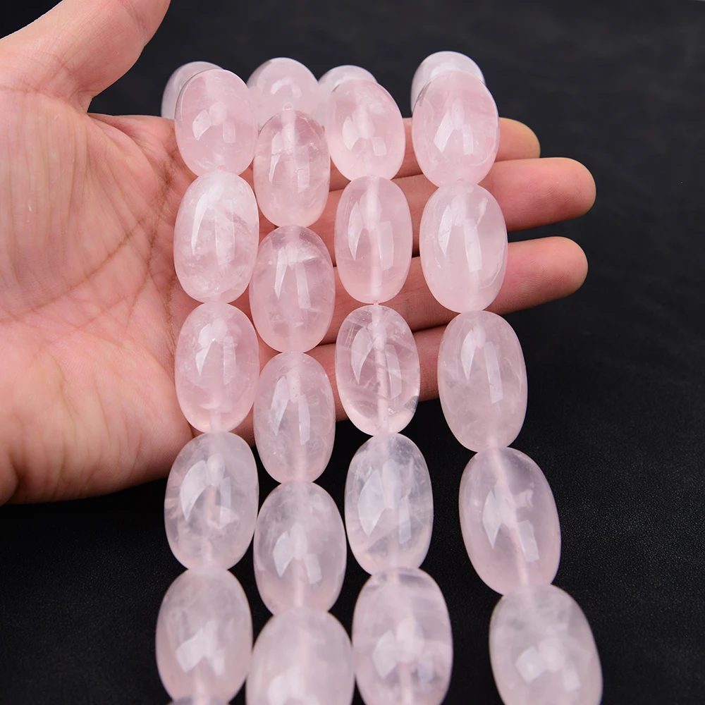APDGG Perles de quartz rose naturel du Mozambique, forme olive lisse, taille 20x30mm, pépites, perles de pendentif en vrac, brin de 15 pouces