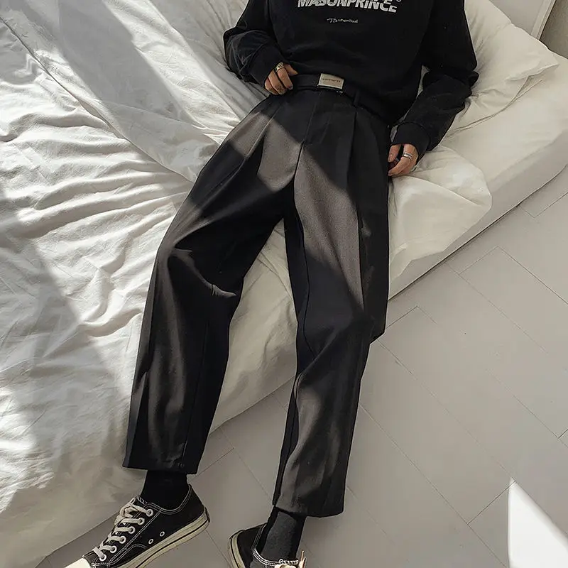 Summer New Black Button Zipper Straight Pants 2023 Man Korean Style Elastic Waist Fashion Loose Casual Street Wide Leg Trousers