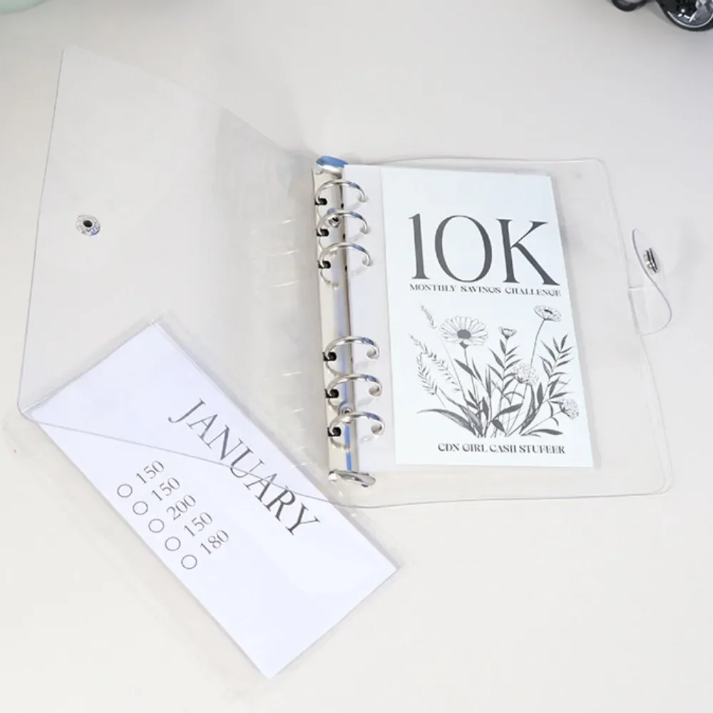 12 Months Envelope Money Saving Challenge Binder PVC Leather Storage Budget Planner Book 2.5K/5K/10K Budget Planner