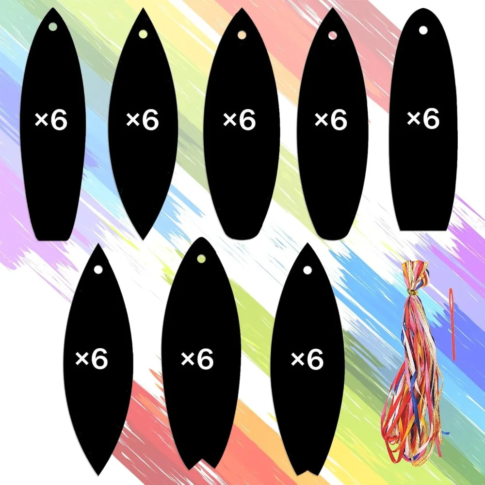 กระดานโต้คลื่นฤดูร้อน 48 ชิ้น, การ์ดขูดสําหรับเด็ก, หัตถกรรมกระดาษอาร์ตเวิร์มโต้คลื่น Magic Rainbow