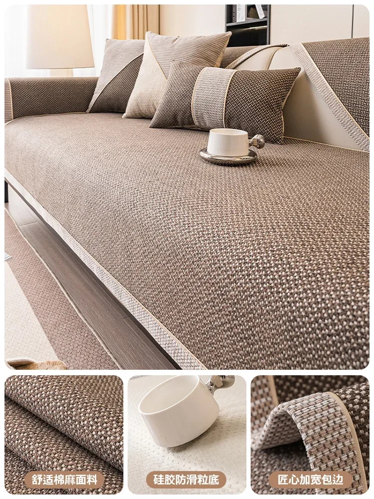 Linnen Bankkussen Voor Alle Seizoenen Universele Antislip Sofa Cover Nieuwe 2024 Rugleuning Cover Doek Geweven Katoen