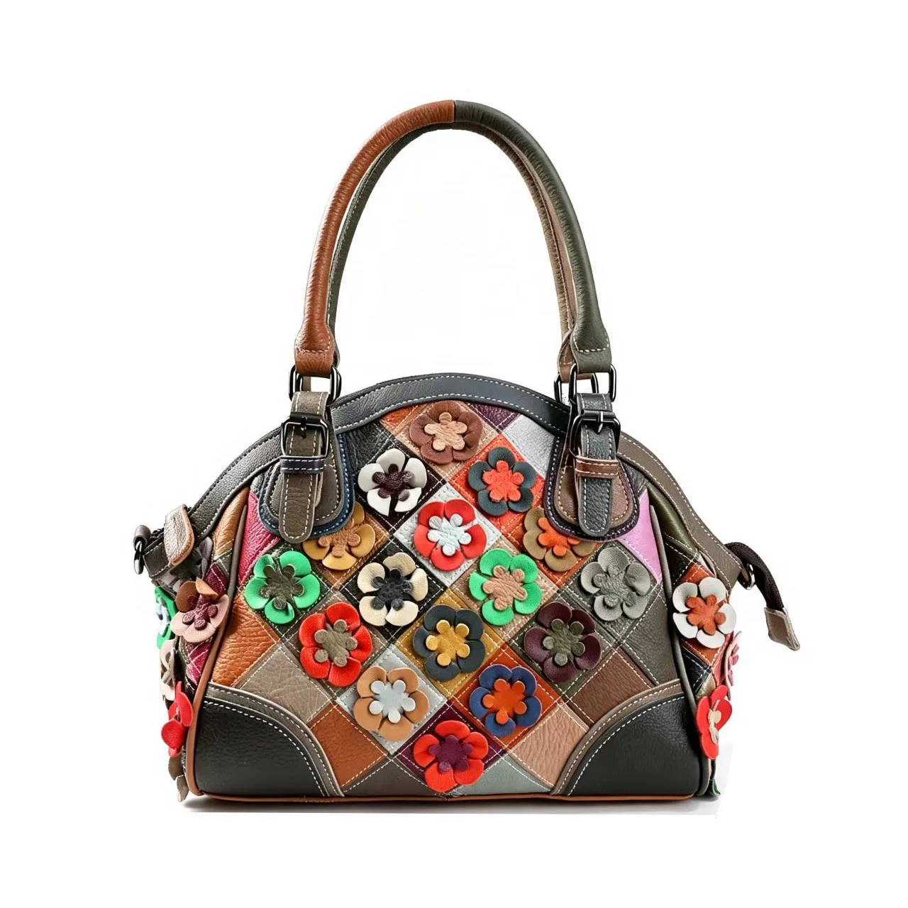 Floral Genuine Leather Tote Bag Shell Real Cow Leather Handbag Women Fashion Ladies Shoulder or Satchel Bags