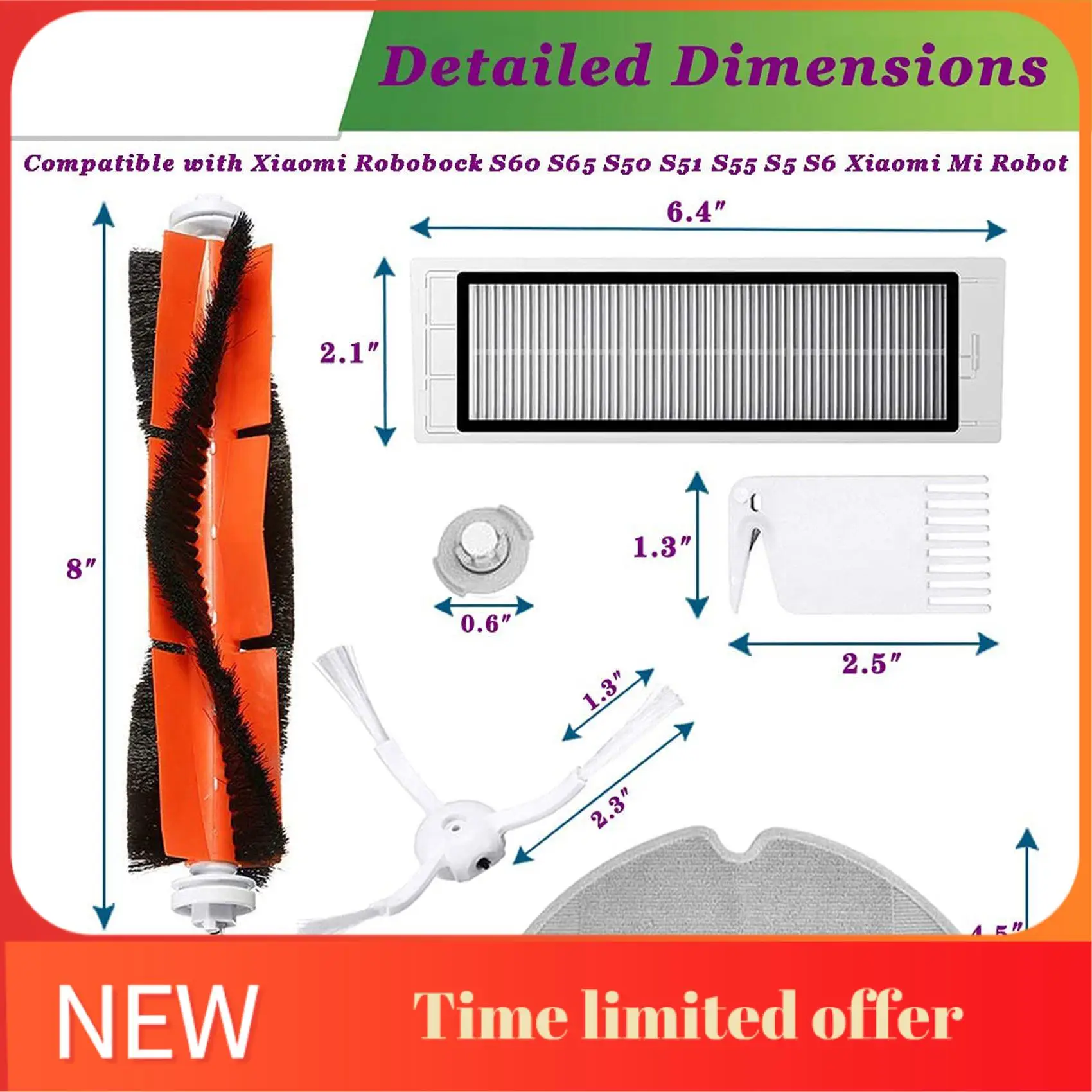 A006-Accesorios para Xiaomi Roborock S50 S51 Xiaomi Mi Robot aspiradoras filtro Cepillo Lateral paños de limpieza para Roborock