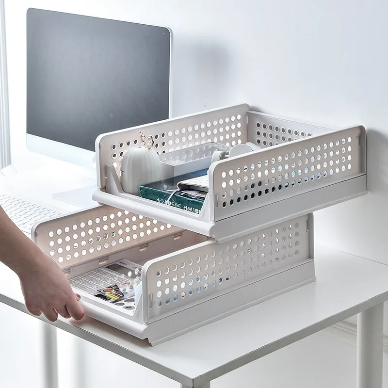 Popular hot sale foldable hanger basket stackable wardrobe storage box small plastic closet basket shelf storage box