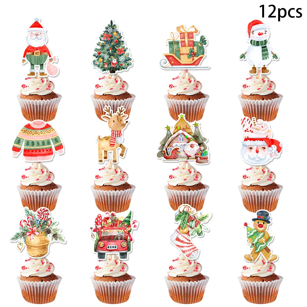 

24pcs Christmas Cupcake Topper Gingerbread Man Santa Claus Snowman Xmas Tree Cake Topper Christmas Decoration 2025 New Year