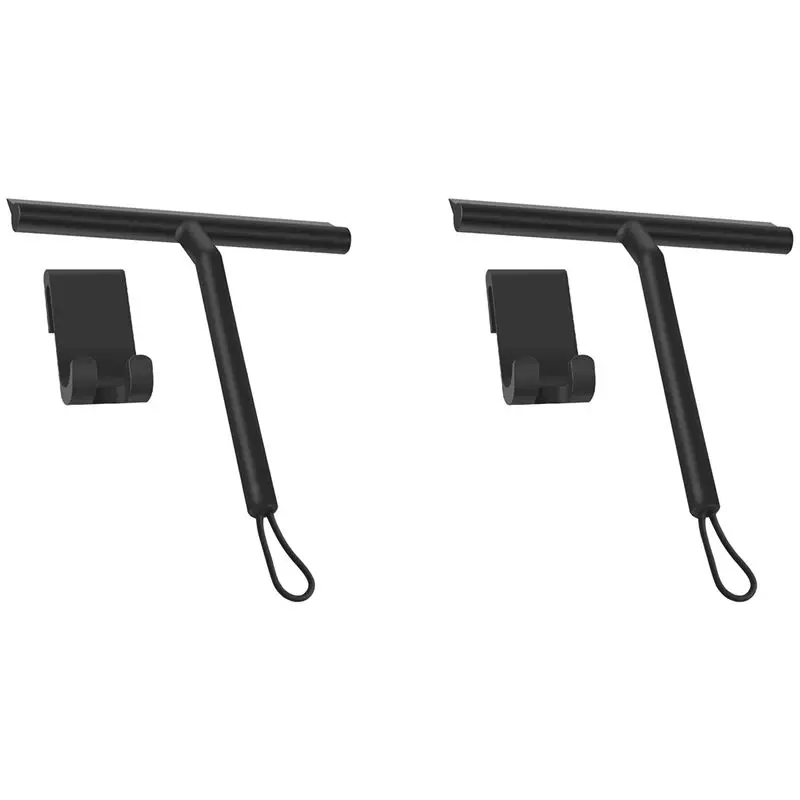 

BYBS-2X Silicone Shower Squeegee With Hook & Lanyard, Black Window Glass Scraper, Mirror Screen Wiper, Multi Cleaner