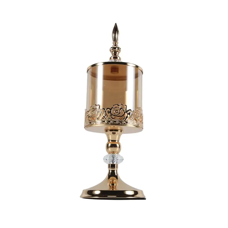 VEHO-European Crystal Glass Storage Jar With Lid Rose Candy Jar Gold-Plated Storage Decorative Ornaments Art Home Decoration