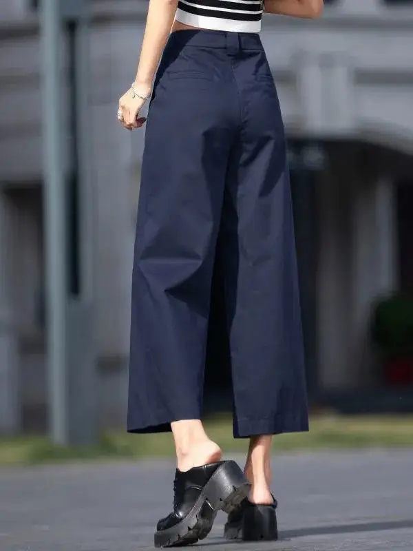 Women's Nine-Foot Wide Leg Pants Hidden Hip Casual Workwear Straight Tube Thin Cotton High Waist Commute Sle Asymmetric ...