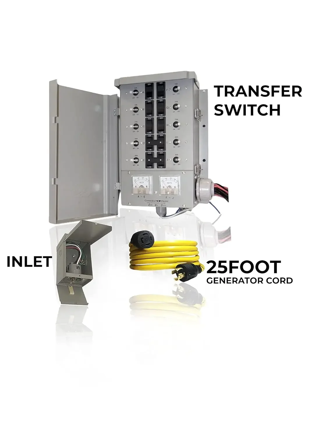 Connecticut Electric EmerGen Manual Transfer Switch Kit 30 Amp, 25 Foot Cord, 10-Circuit, 7500 Watts, Portable Generator