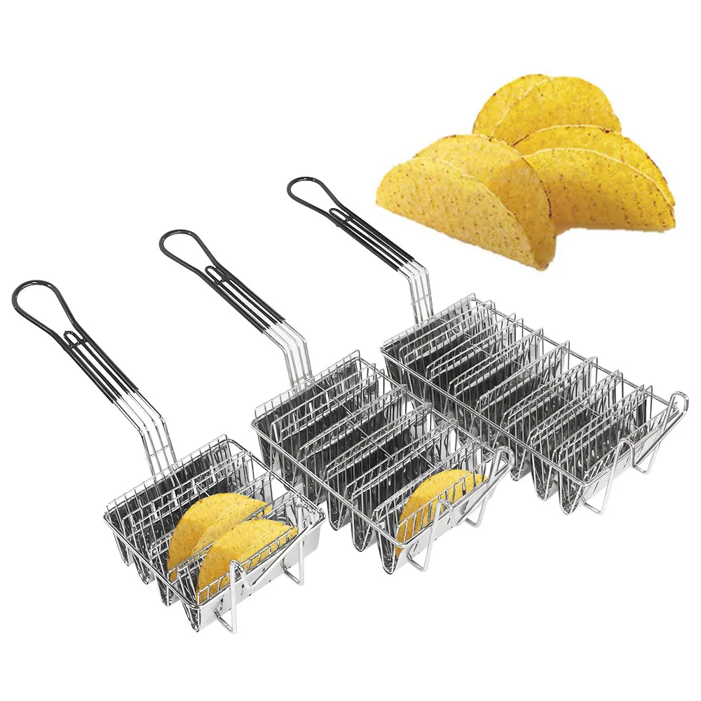 

4 6 Grid Kitchen Fried Cooking Taco French Fries Basket Tortilla Fry Basket for Deep Fat Fryer Squarec Basket Stainless Steel