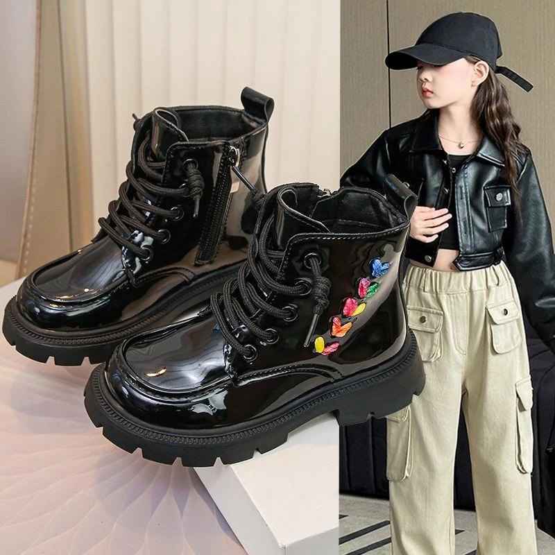 Kids Lightweight Ankle Boots Fashion Autumn Winter School Girls Boys Short Leather Boots Black Brown Casual Children Shoes