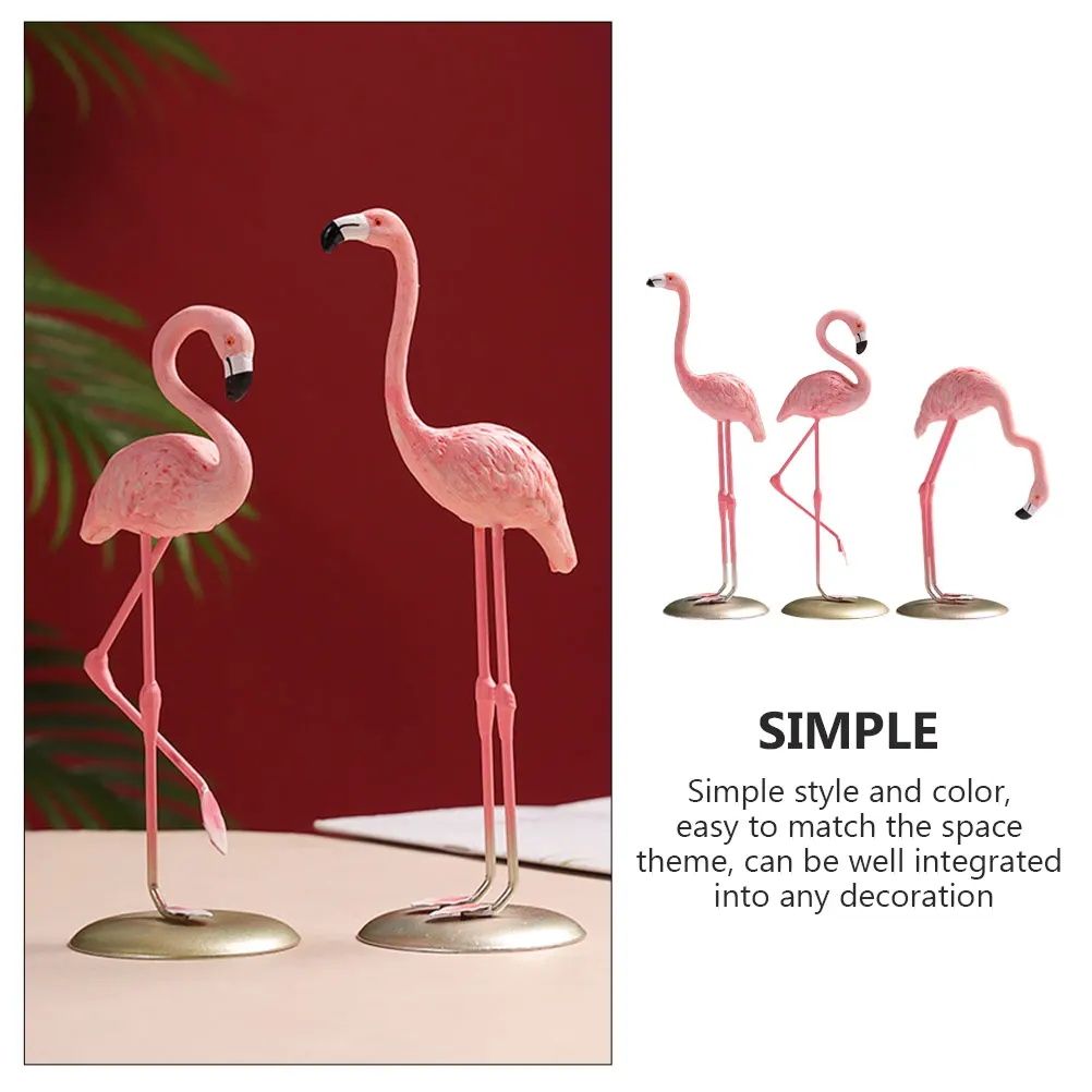 

3pcs Resin Flamingo Desktop Decor Ornament Statues For Home Garden Longlasting Adorable Lifelike Figurines Indoor