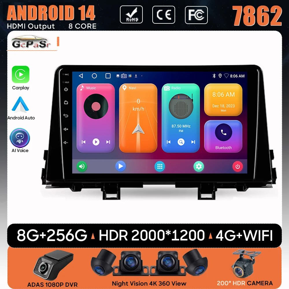 

Car Radio For KIA Picanto Morning 2016 2017 2018 2019 Navigation GPS Android Auto Carplay Multimedia Player Stereo BT 4G No 2din