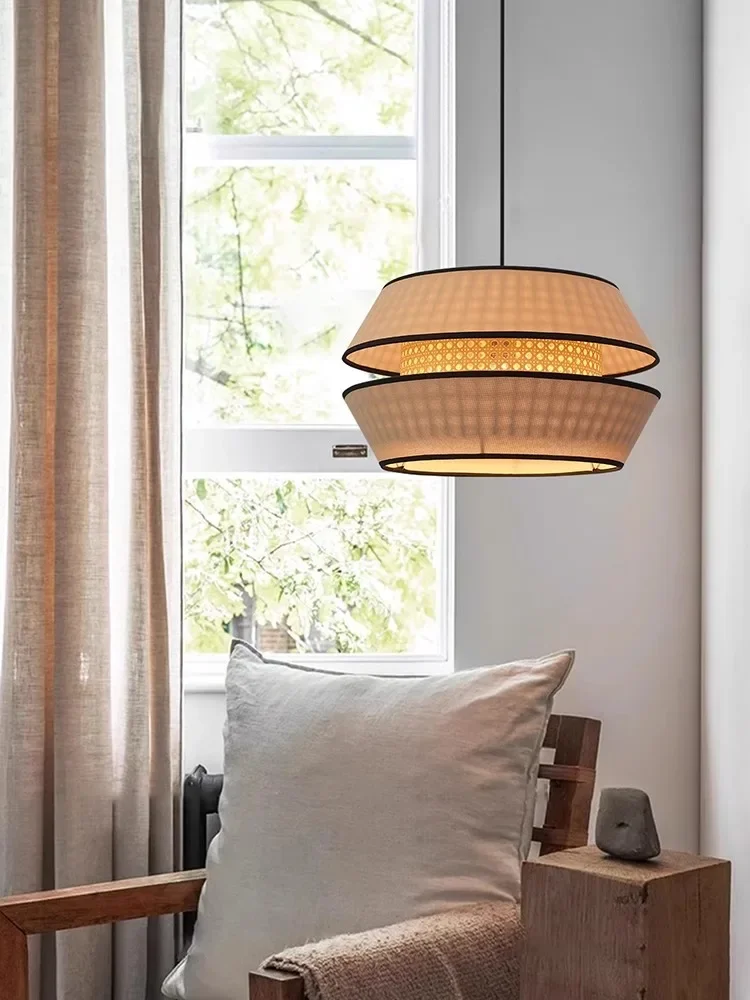 الحديثة اليابانية وابي سابي النسيج الثريا المعيشة الطعام غرفة نوم الديكور المنزل الروطان قلادة أضواء تركيبات إضاءة داخلية