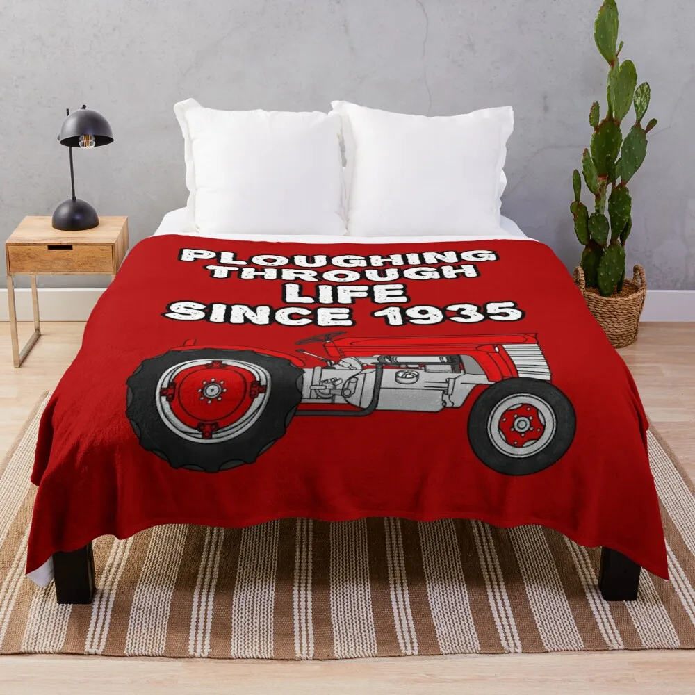 Vintage Tractor Birthday, Ploughing Through Life Since 1935 Throw Blanket Thin Sofas Giant Sofa Personalized Gift Blankets