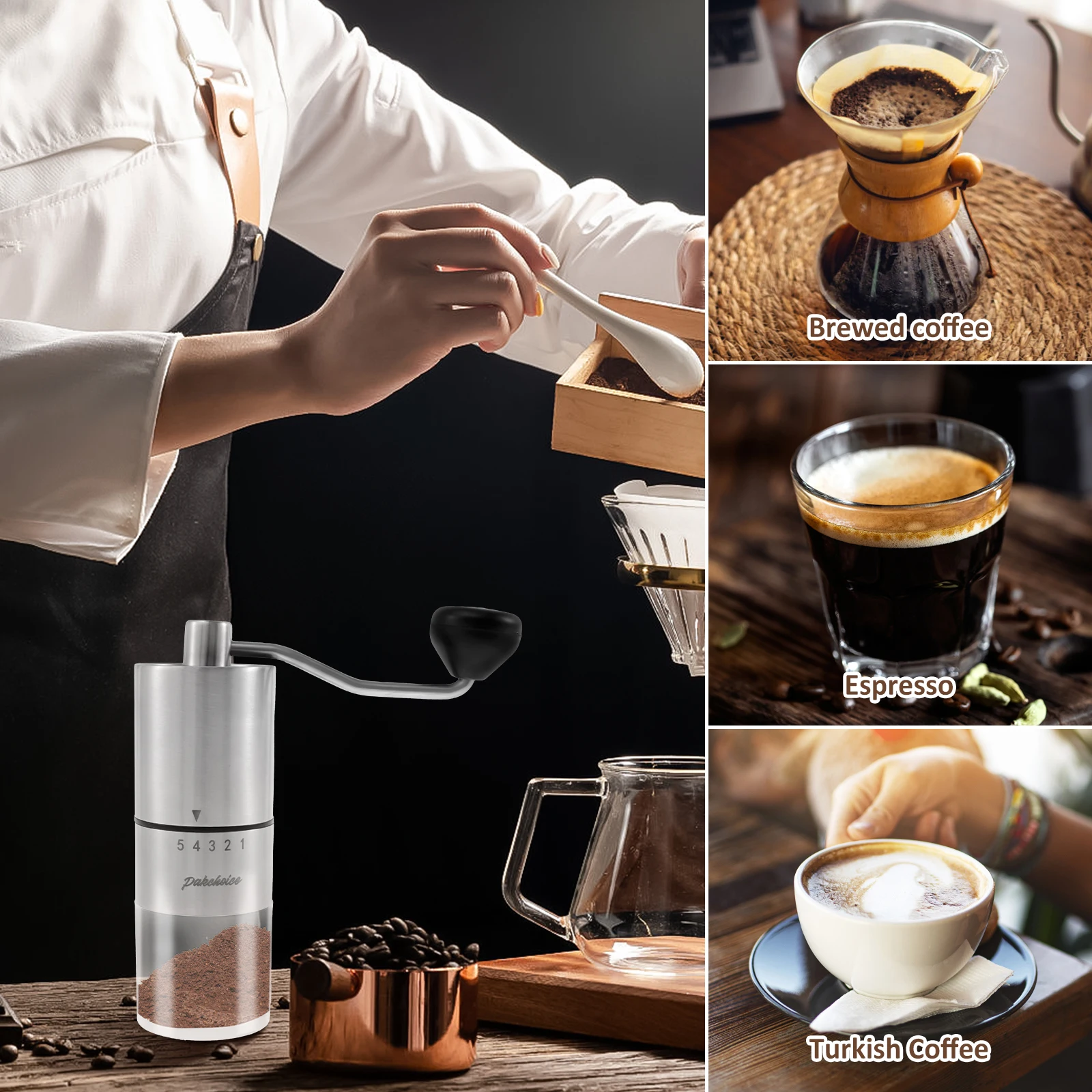 Manual Coffee Grinder Stainless Steel Hand Coffee Mill Sturdy Hand Cranked Coffee Bean Grinder with Ceramic Grinding Cores