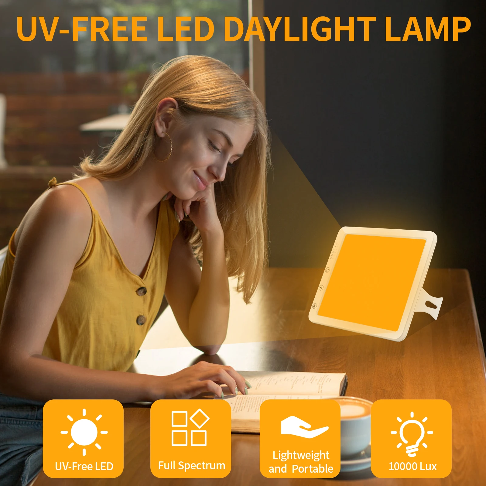 Portable LED Daylight Lamp 10000 Lux with Memory Function 6 Timer Settings 5-Level Brightness 3 Color Temperature Options