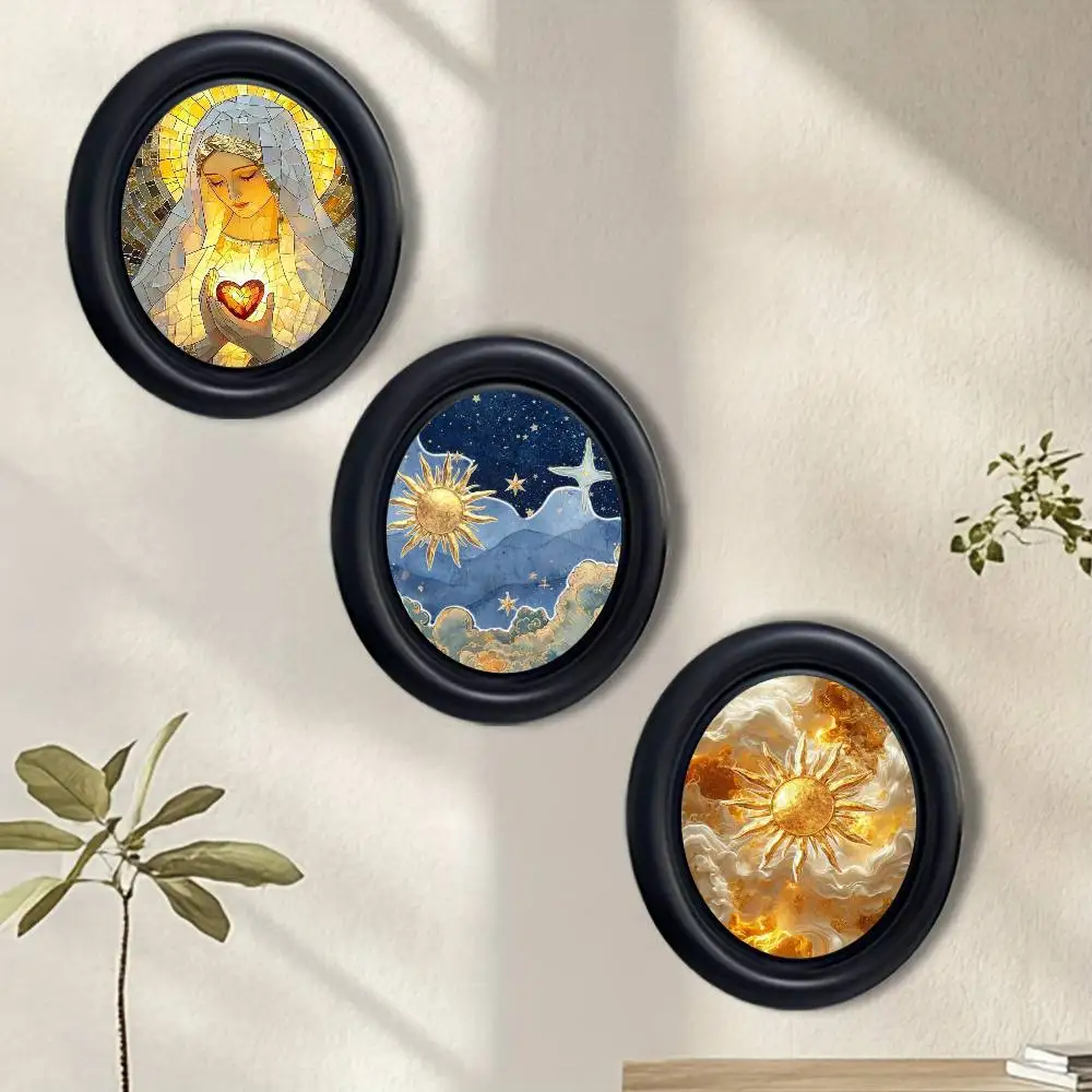 Abstract Colourful Sun Ocean Palm Wooden Elliptical Photo Frame, Perfect for Home & Holiday Decoration, Great Gift Choice
