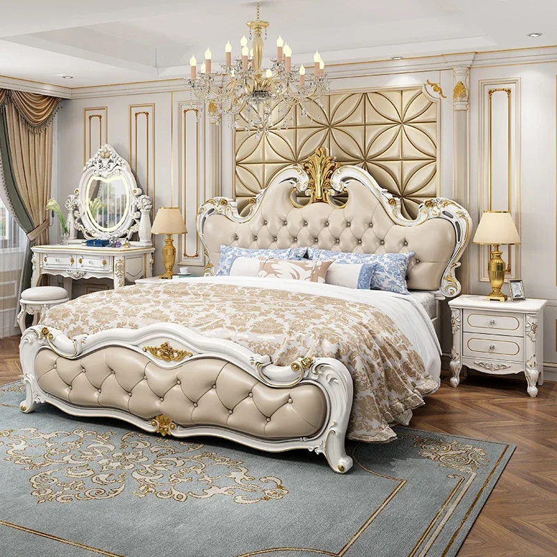 Beauty European Bed Double Bedroom King Size Luxury Castle Bed Sleeping Princess Safe Sex Platform Beliche Unique Furniture