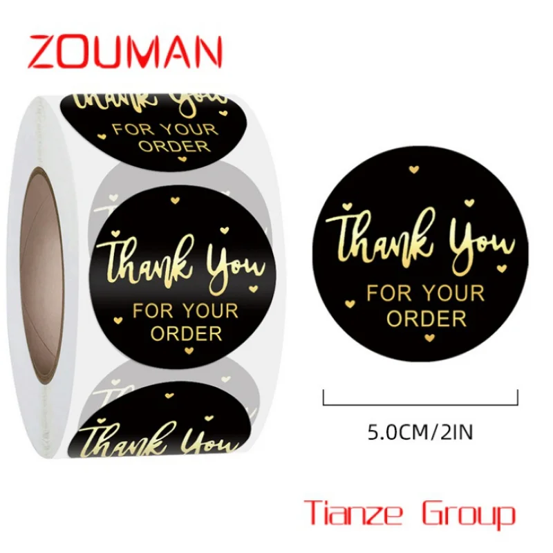 Kustom bulat tahan air PVC Foil emas penyegelan dekorasi amplop Terima kasih Label stiker untuk hadiah kemasan