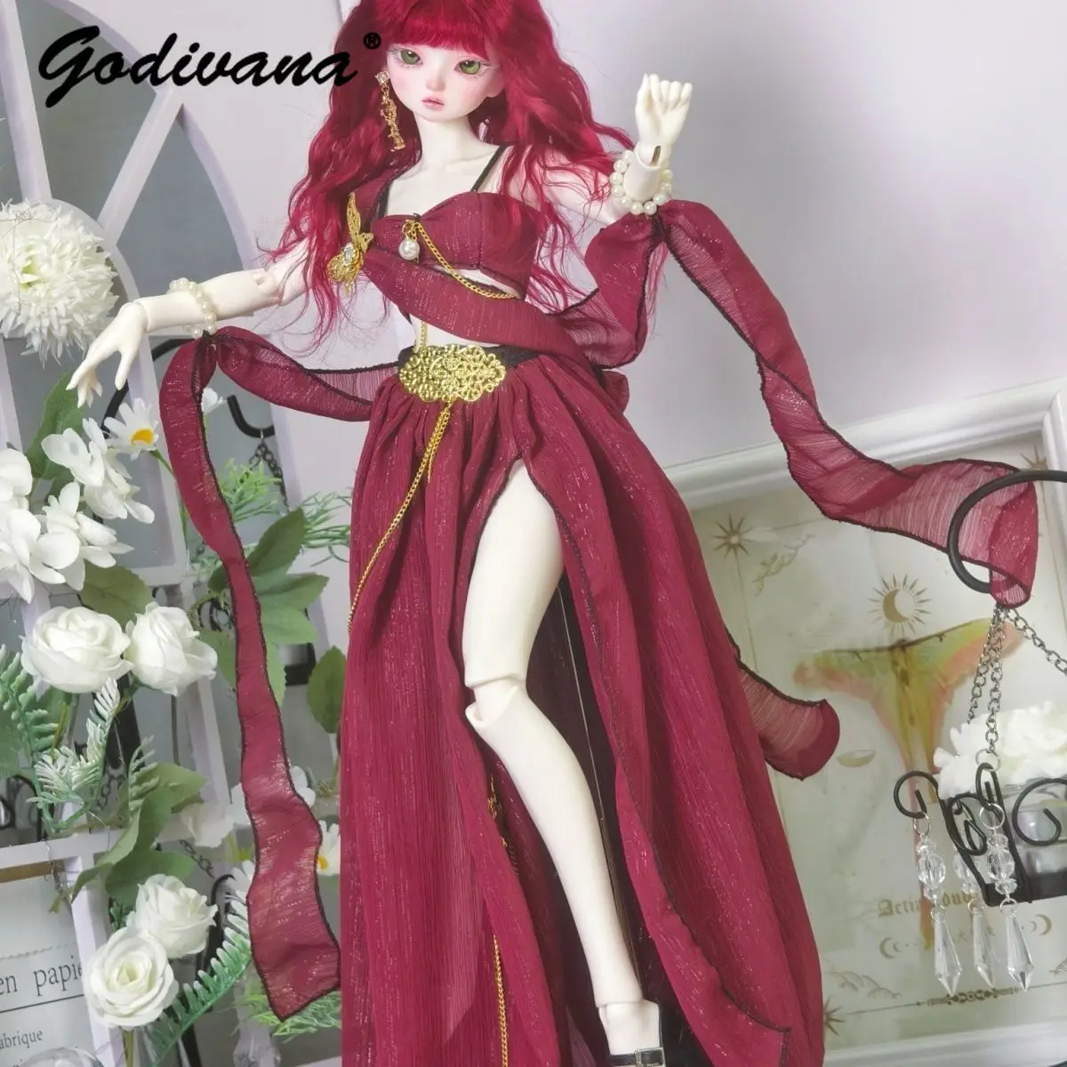 1/3 1/4 1/6 Female BJD Doll Clothes Coquette Sweet Sexy Exotic Style Princess Dress Corset Top with High Split Skirt and Ribbon
