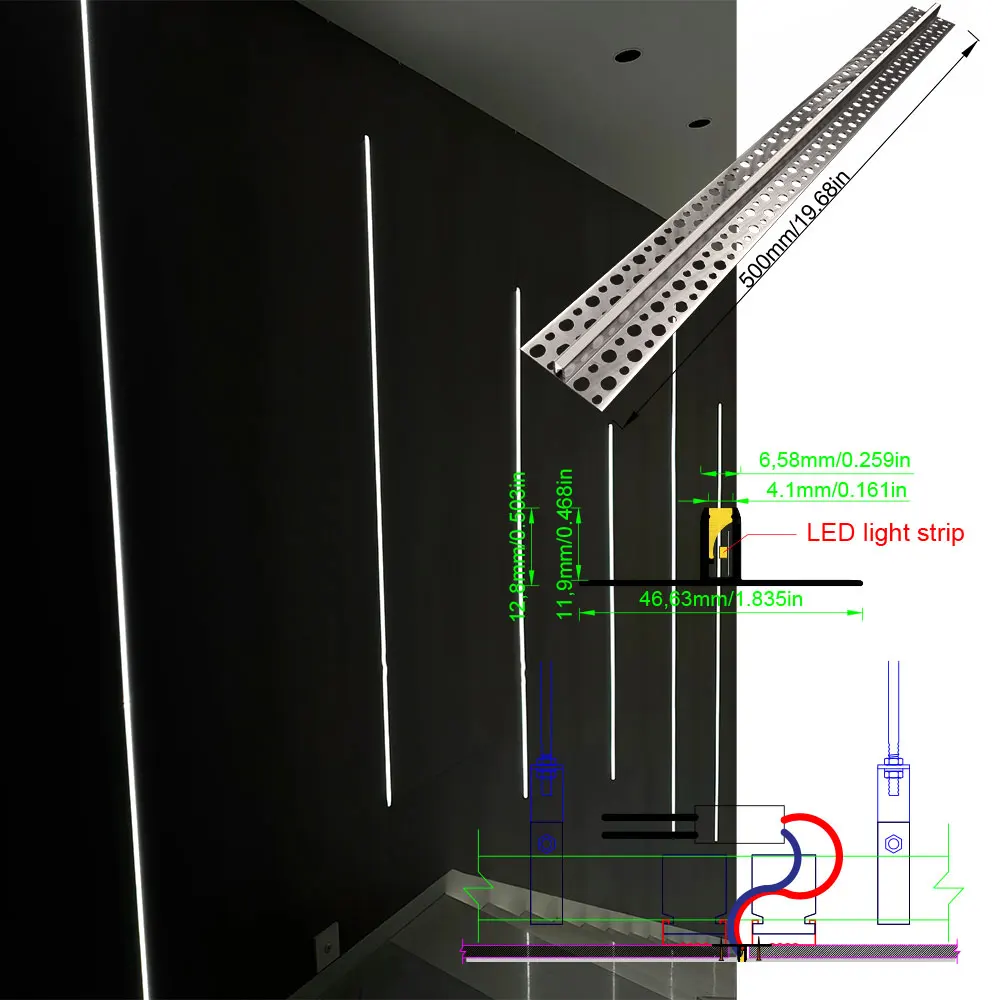 48x13mm 1 szt. 0,5m aluminiowa taśma LED profil światła do sufitu i ściany stwórz własny styl za pomocą wbudowanej instalacji